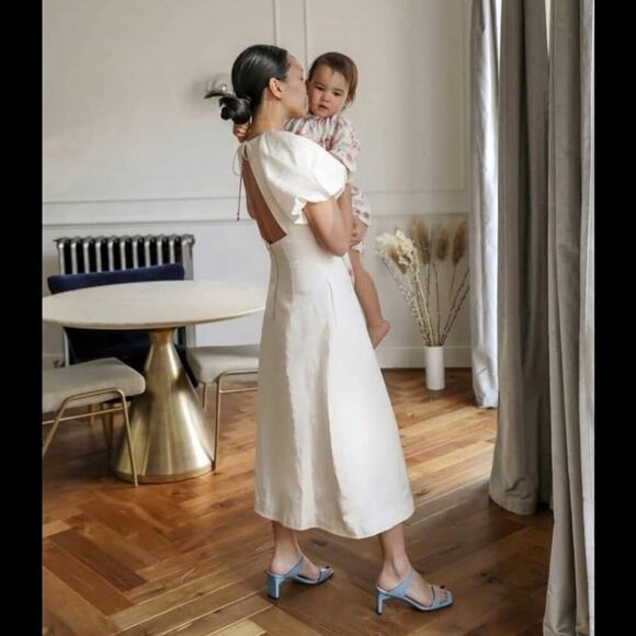 Rebecca Vallance Aimee Open Back Sateen Midi Dress In Ivory Size 8 - Picture 9 of 16